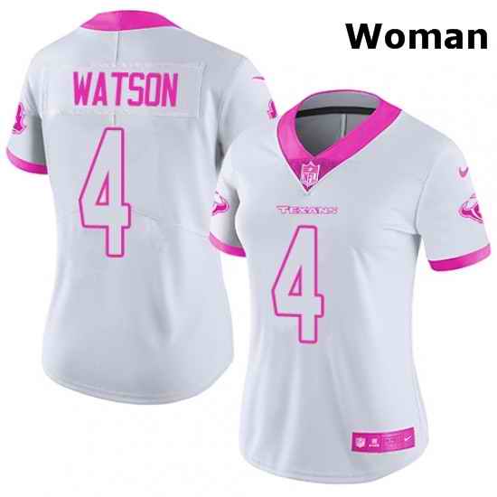 Womens Nike Houston Texans 4 Deshaun Watson Limited WhitePink Rush Fashion NFL Jersey